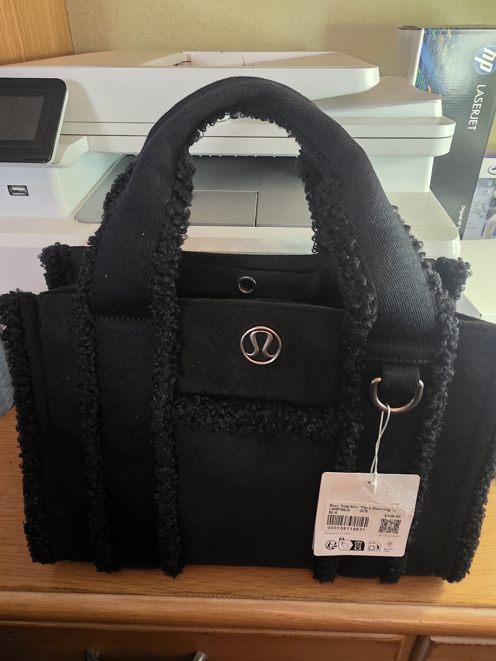 lululemon athletica Black Mini Tote with Shearling Trim